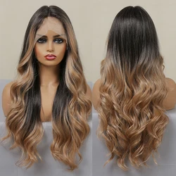 Black Brown Blonde Transparent Synthetic Lace Hair Wigs Long Body Wave Ombre Golden Cosplay Lace Front Wigs for Black Women