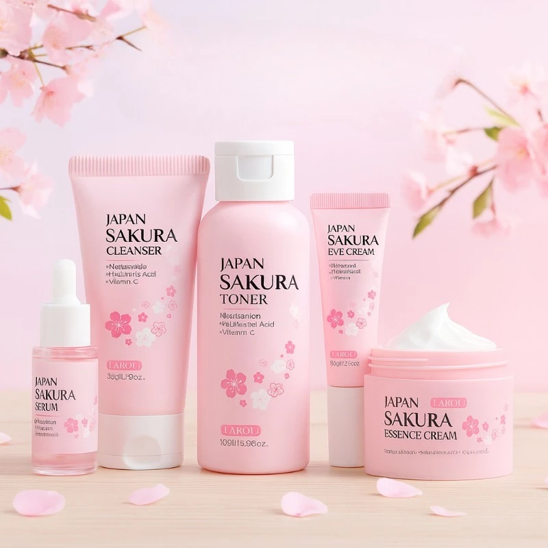 

Набор для ухода за кожей Сакура, пять предметов, увлажняющий увлажняющий сбор для ухода за лицом с питательным сияющим уход за кожей, подарочная коробка