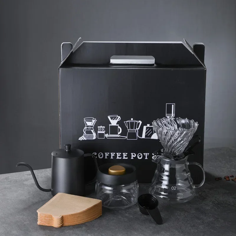 Gift Set Hand-made Pot 500ML V StyleCoffee Set Medium Glass Coffee Pot Set Hand-made Pot Coffee Appliance Sharing Pot Filter Cup