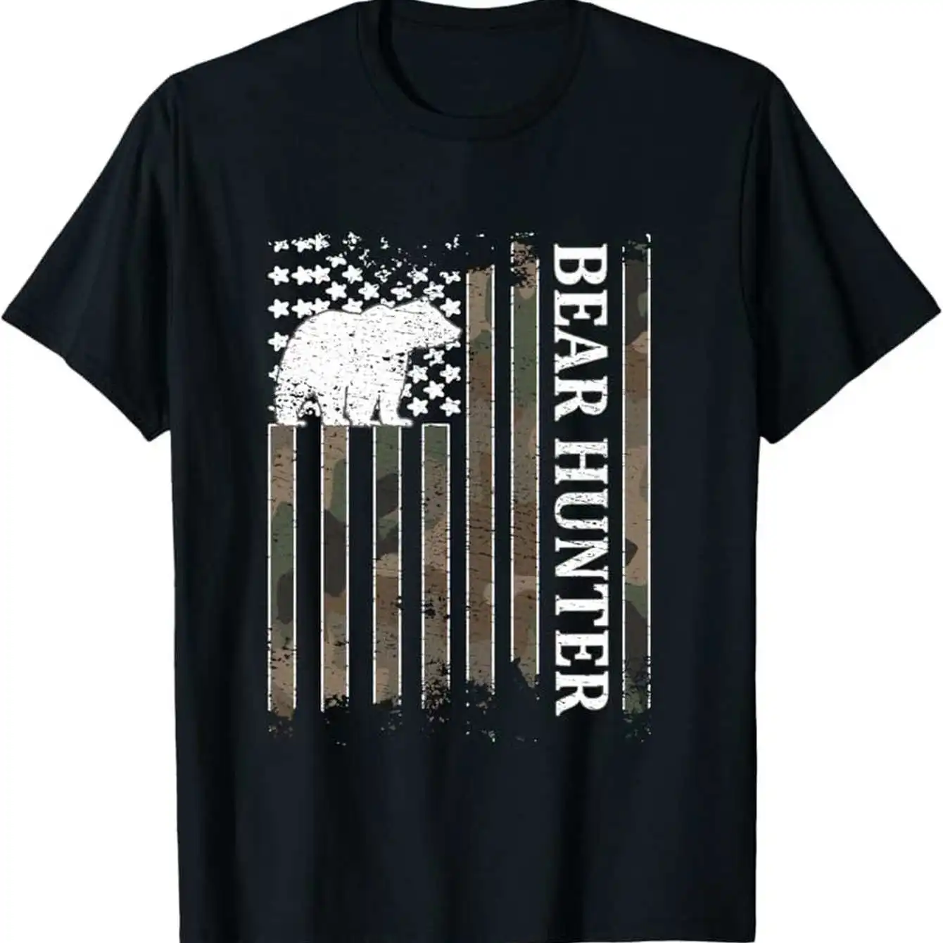 

Men'S Bear Hunter American Flag Graphic T-Shirt - 100% 180gsm Heavyweight Short Sleeve Casual Tee with Bear Silhouette & Hunting