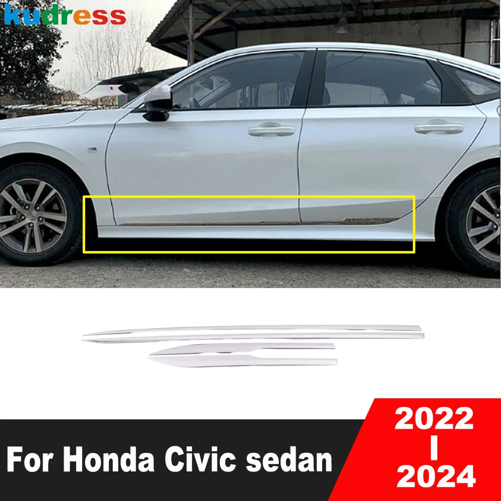 Side Door Body Trim For Honda Civic 11th Sedan 2022 2023 2024 Stainless Steel Car Accessories Door Panel Streamer Molding Strip