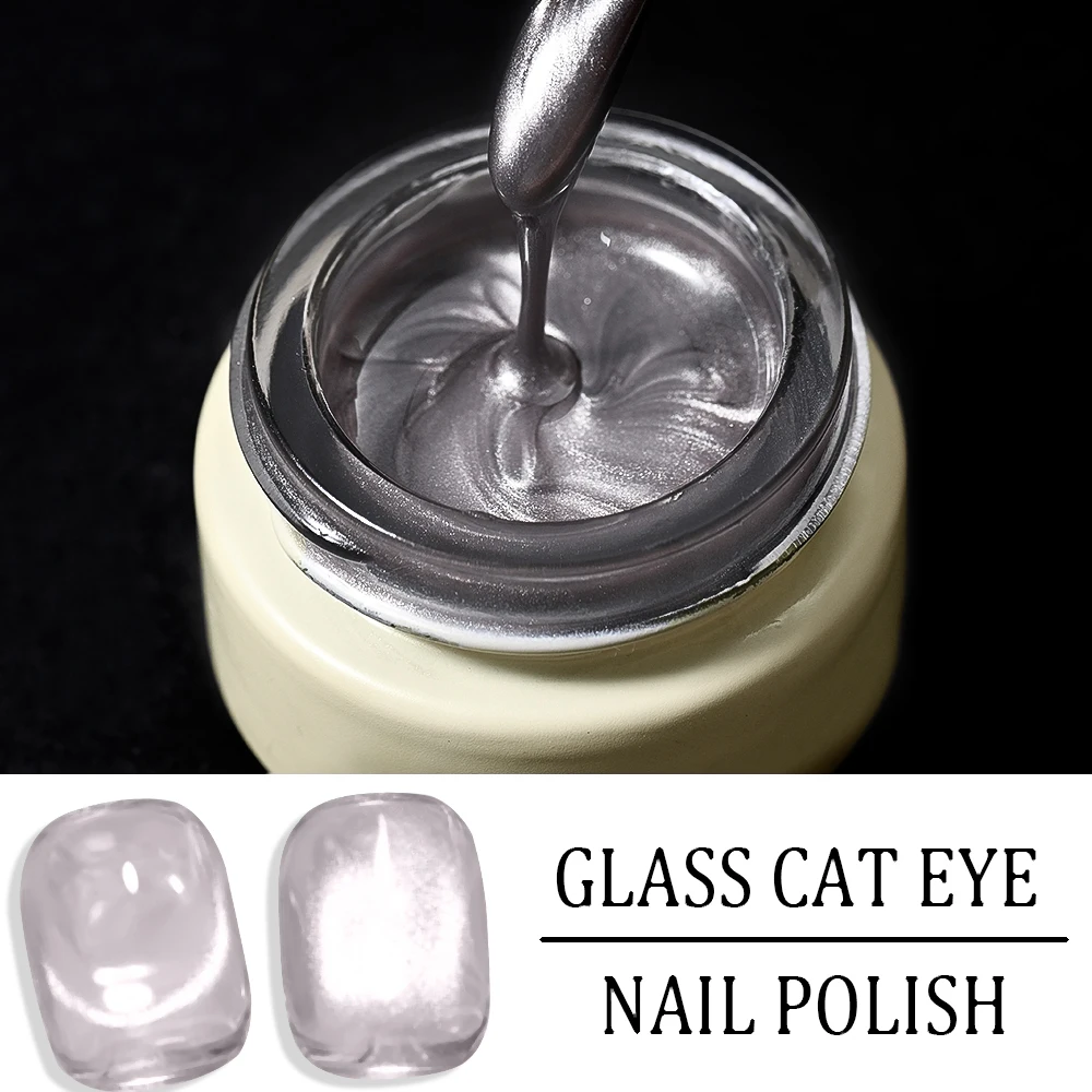 7.3/8ml grânulo de vidro enlatado gato gel magnético unha polonês brilho porcelana vidro olho de gato gel de unhas água luz cristal ímã gel