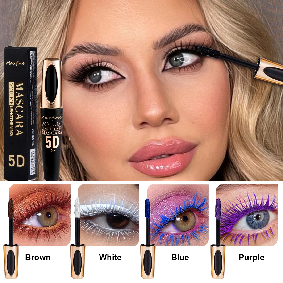 Mascara 5 colori, mascara colorato impermeabile volumizzante a lunga durata allungamento arricciatura, crea un trucco occhi affascinante 5D