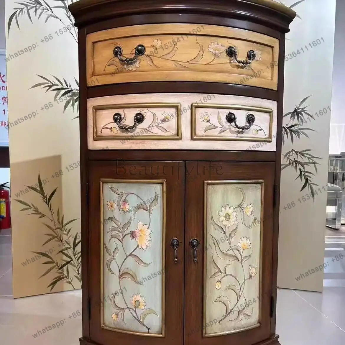 

American retro cabinet Chinese country painted European corner cabinet solid wood