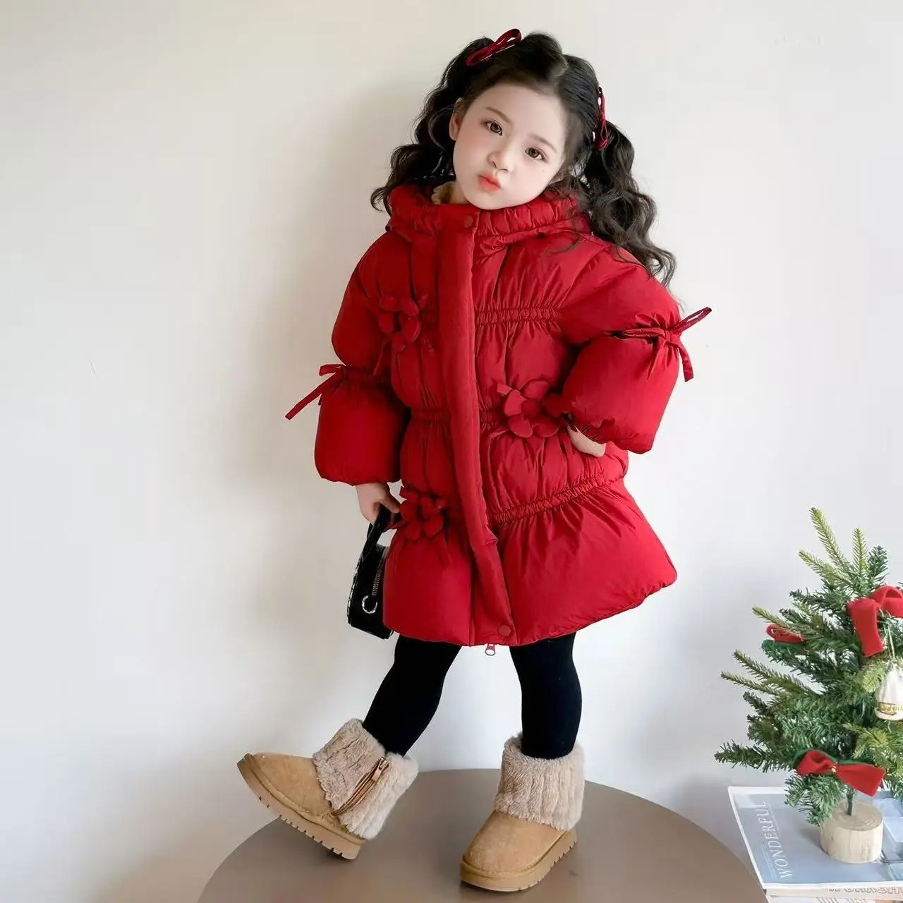 

Fashionable Girls Down Jacket Winter White Duck Feather Coat Long Warm Padded Coat 90-140cm