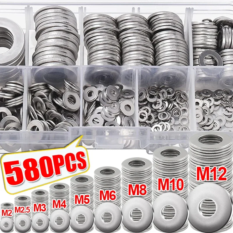 Stainless Steel Flat Washer Plain Gaskets Metal Washers Rings Gasket  Fasteners Assortment Kits M2 M2.5 M3 M4 M5 M6 M8 M10