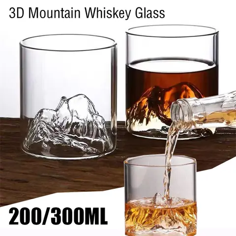 200/300/350ML 3D Mountain Whiskey Glass,Transparent Multipurpose Beer Tea Coffee Cup for Home,3D Landscape Cup  for Bar Party