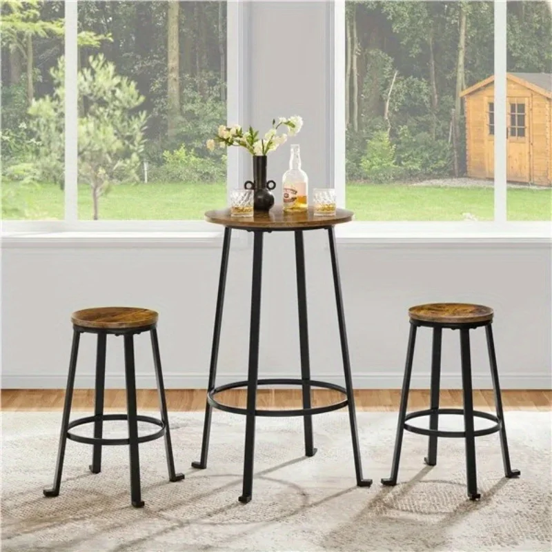 

3 Piece Pub Dining Set, Modern Round bar Table and Stools for 2 Kitchen Counter Height Wood Bistro for Small Space