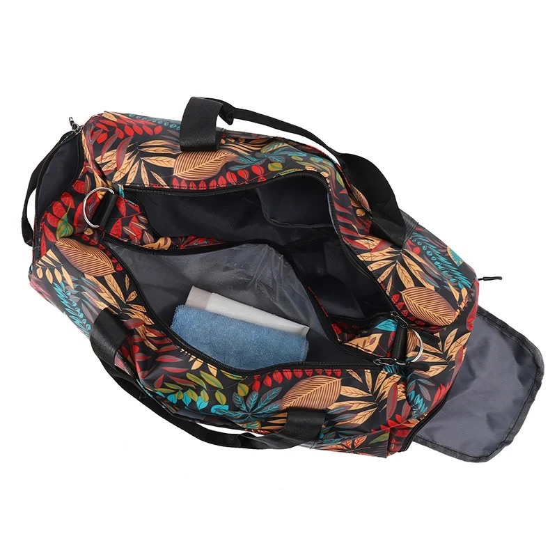 Women Travel Bag Leaves Print Gym Bags Waterproof Sports Bags Large Fitness Training Handbag Multifunctional Carry On Tote Bag