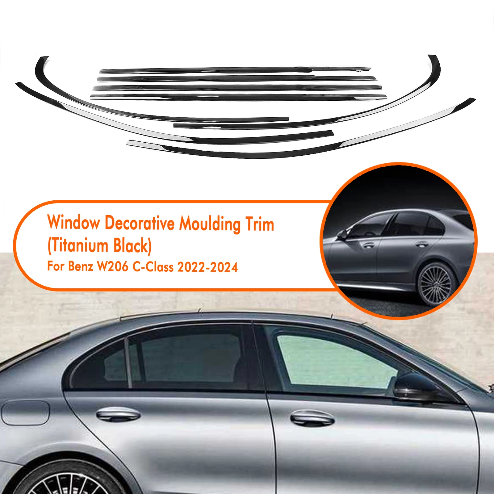 For Mercedes Benz C Class W206 2022-2024 Exterior Window Trim Strip Titanium Black Door Waterproof Seal Shade Molding Decorative