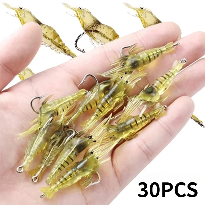 30 Pieces/Box Soft Silicone Simulation Shrimp Lure With Hook 4cm Artificial Baits Fishing Lures Fishing Accessory Bass
