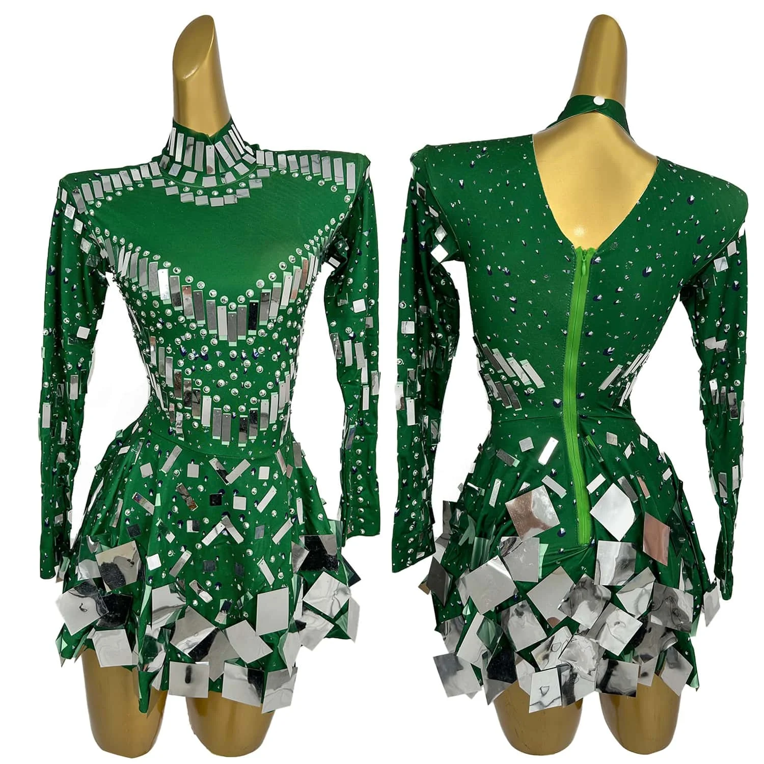 

Silver Sequins Mini Dress Sexy Nightclub Leotard Shining Costume Celebrate Rhinestone Bodysuit Birthday Green Dresses Xieshi