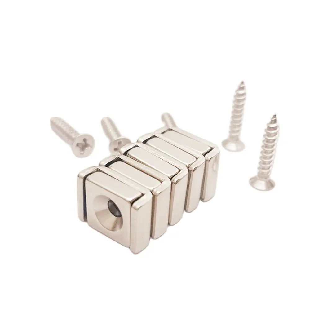 5PCS Strong Neodymium Rectangular Pot Magnets Countersunk Hole 10x13.5x5mm Magnetic Block with Mounting Screws Coming Together