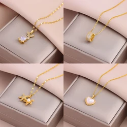 New Trendy 18K Gold Plated Pendant Necklaces For Women Female Stainless Steel Clavicle Chain Jewelry Girls Party Gift Wholesale