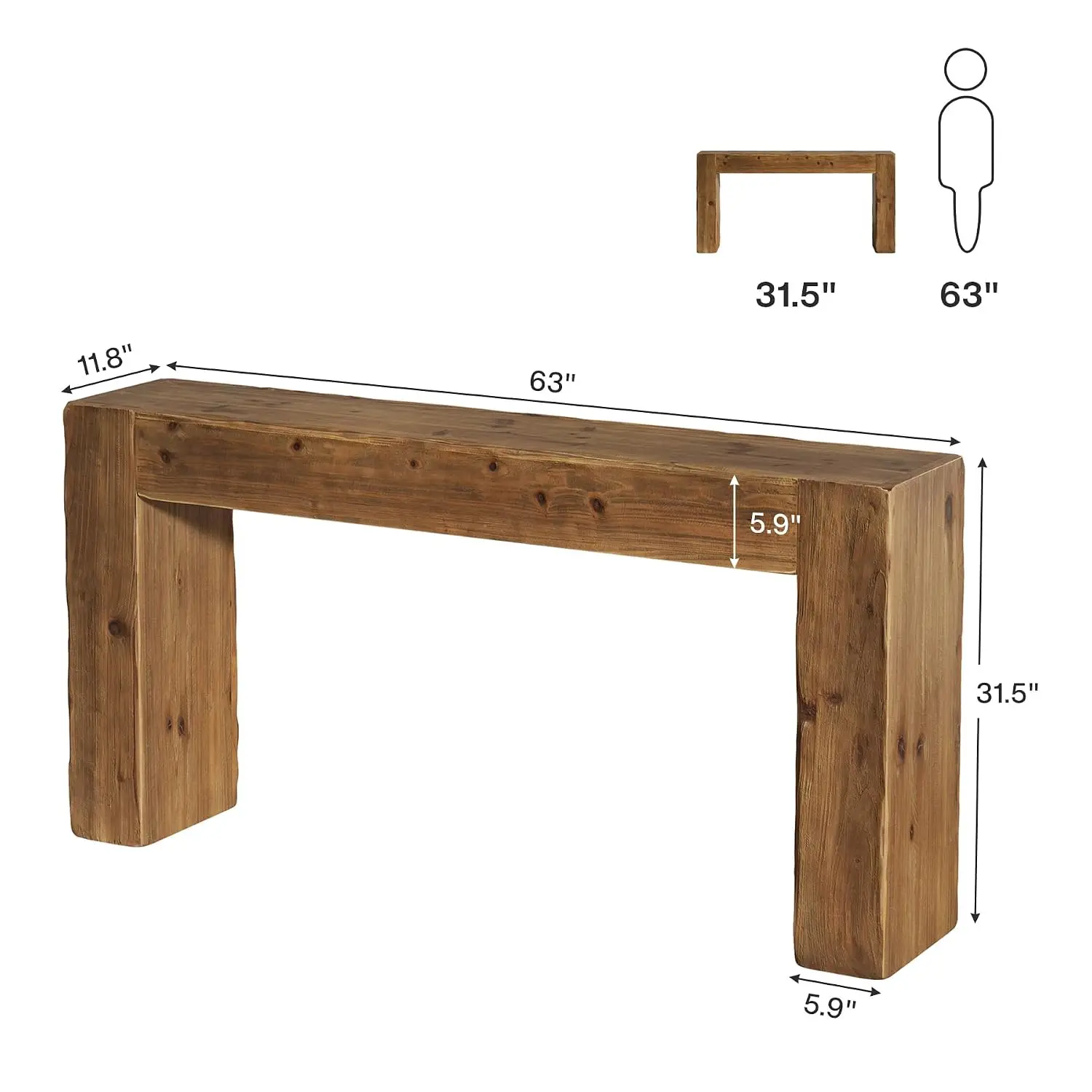 Solid Wood Console Table 63-Inch Farmhouse Sofa Behind Couch Entryway Living Room Foyer Easy Assembly Rustic Brown, Customized