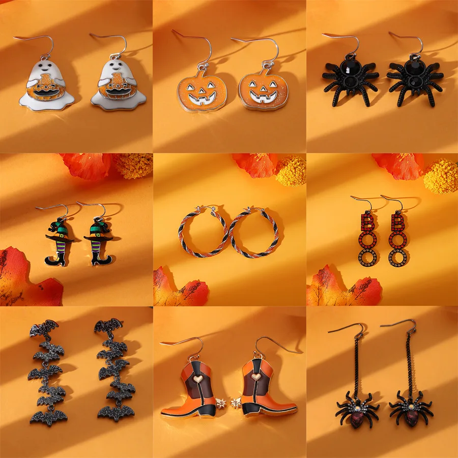 

Kitykiss Halloween Earrings Set Spider Pumpkin Bat Ghost Drop Earrings