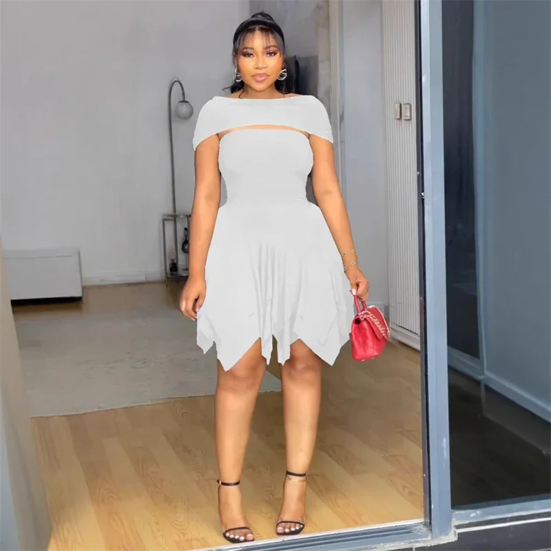 솔리드 우아한 컷 아웃 Strapless 파티 드레스 여성을위한 나이트 클럽 a 라인 불규칙한 하이 웨이스트 지퍼 백리스 댄스 파티 생일 드레스