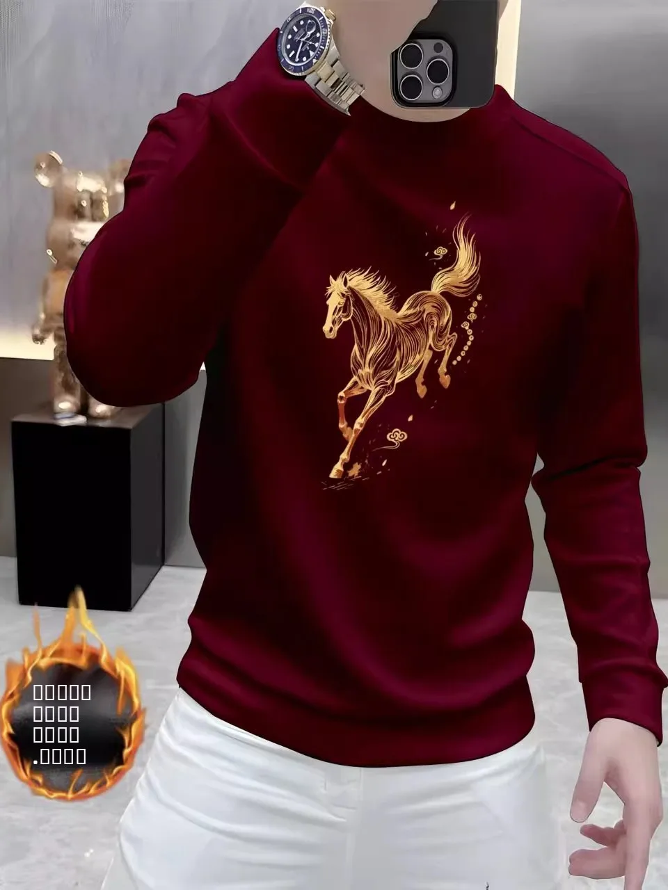 

plus Size Luy Year Red Sweatirt Long Sve Fce Lined Print Design Autumn Winter Trendy Streetwear Comfortable Cotton ...