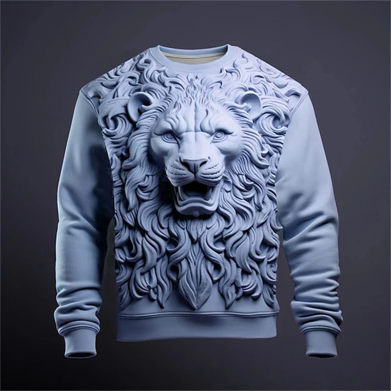 Mode 3d Leeuw Bedrukte Trui Voor Mannen Grappig Dier Patroon Oversized Sweatshirts Hip Hop Trend Harajuku Y 2K Herfst Kleding