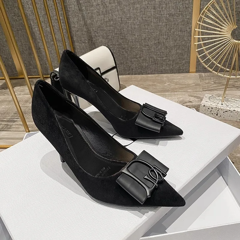 

British Style Luxury Black Shoes New Women's Fashion Brand High Heel Pumps Pointed Toe Thin Heel Office Shoes Elegant Stiletto