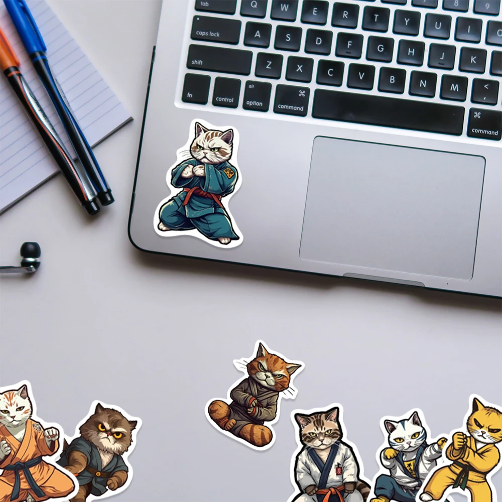 50Pcs Cool Taekwondo Kung fu Cat Stickers Waterproof Stickers for Water Bottle Laptop Phone Skateboard Sticker for Kids Gifts