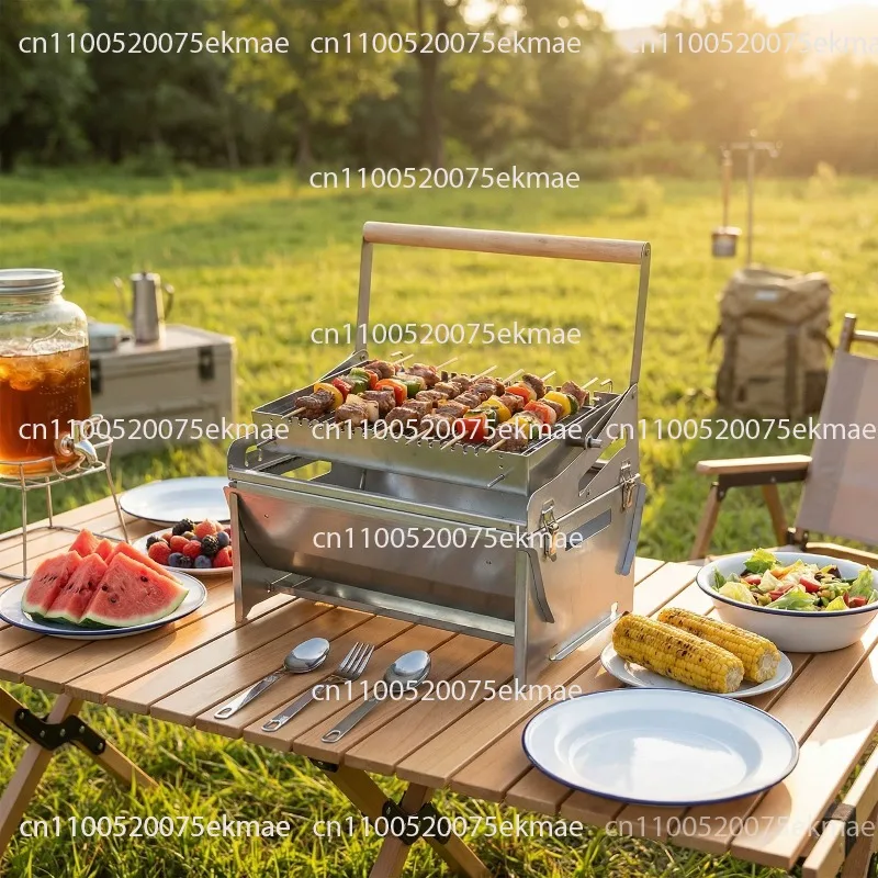 Auto Rotating Barbecue Grill Camping Stove with Self Turning Mechanism Portable Elevated Roaster for Home Patio Garden