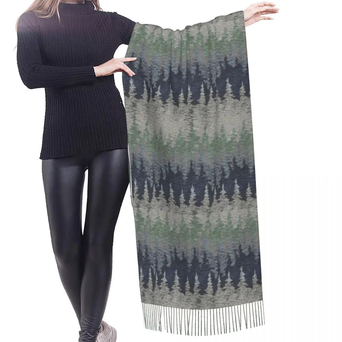 Custom Mountain Range Multicolor Pattern Art Scarf Wrap Women Long Winter Warm Tassel Shawl Unisex Scarves