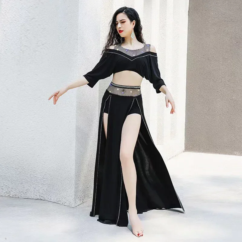 Abiti da allenamento per la danza del ventre femminile, abiti da allenamento per la danza del ventre, moda orientale, nappa con bordo caldo