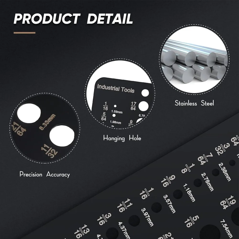 2 PCS Stainless Steel Drill Bit Gauge 1/16 Inch to 1/2 Inch Black Drill Bit Size Gauge Silver 29-Holes