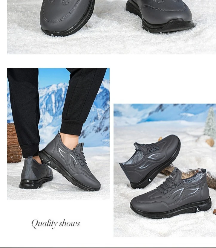 Herren Winter Warme Freizeit-Sportschuhe mit Schnürung, PU-Obermaterial, Fleece-Futter, Rutschfeste Dicke Sohle, Alltagsschuhe zum Gehen – Detail 16