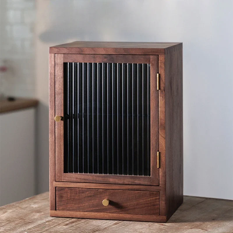

Walnut Table Top Drawer Storage Cabinet Solid Wood Small Cabinet Teacups Hand Wooden Storage Cabinet