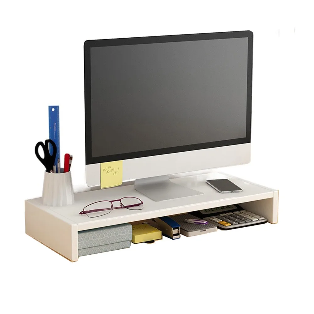 

Stable Base Wood Desktop Computer Stand Easy Assemble Eyesight Protection Office Laptop Riser Space Saving Large Load Bearing