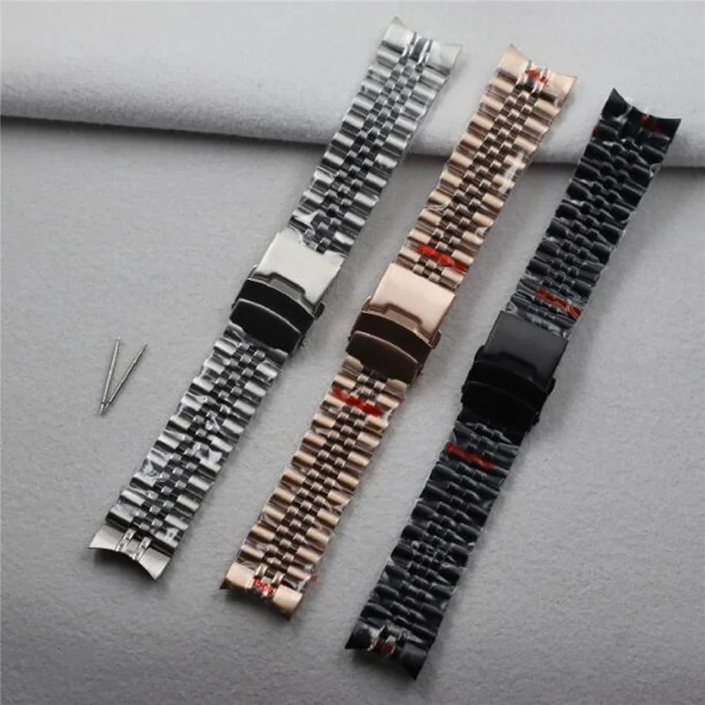 

22mm Five-bead Steel Strap Mechanical Watch Diving Watchband Butterfly Buckle Stainless Steel Watch Strap Silver/Rose Gold/Black