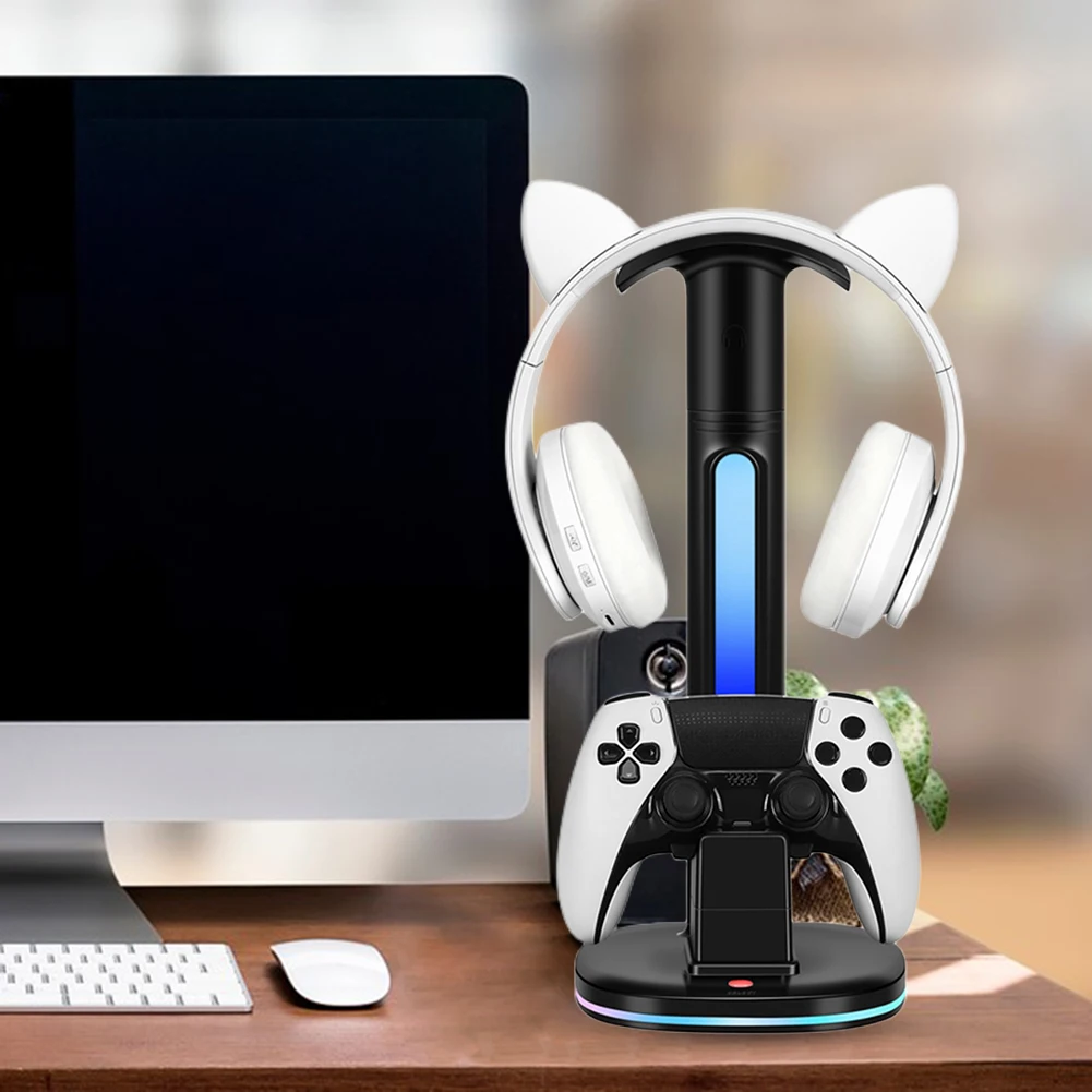Charging Dock Station For PS5 Game Handle Charger Base Headset Display Holder with Colorful RGB Light For PlayStation 5 Stand