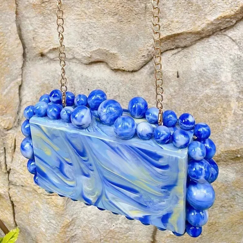 

mini square bag, bead dinner bag, women's bag ins chain acrylic bag, shoulder messenger bag.