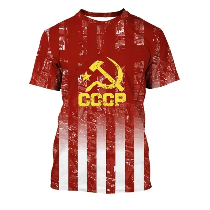

3D-printed CCCP Logo T-shirt for Men, Casual Outdoor Short-sleeved O-collar Pullover, Breathable Camping and Cycling Short Tees