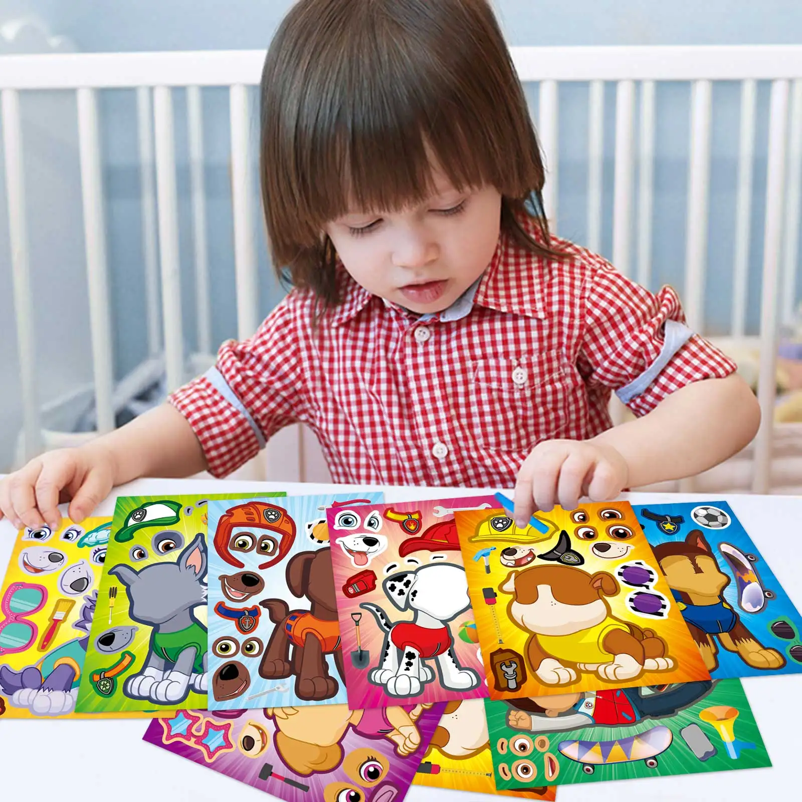 8/16Sheets Cute PAW Patrol Puzzle Anime Stickers DIY Make-a-Face Assemble Funny Cartoon Decal Assemble Jigsaw Children Gift Toy