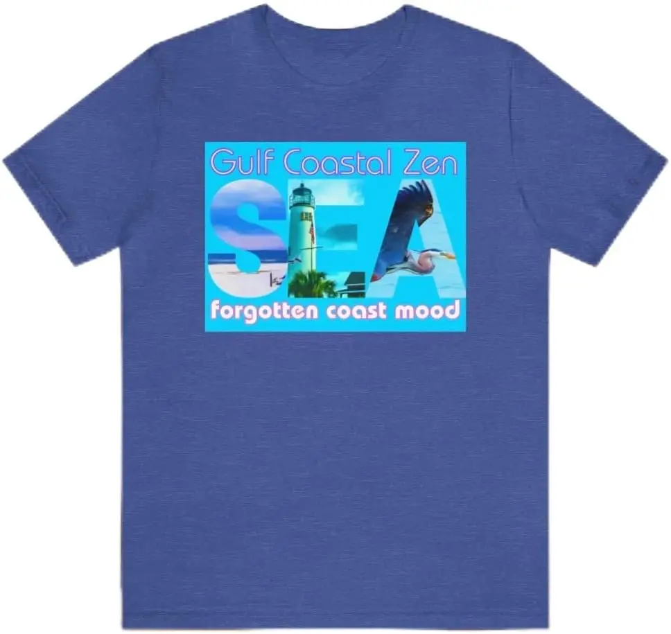 Forgotten Coast Mood Beach Vacay SEA Florida Blue BG Short Sleeve, Adult T- Shirt Heather True Royal 2XL