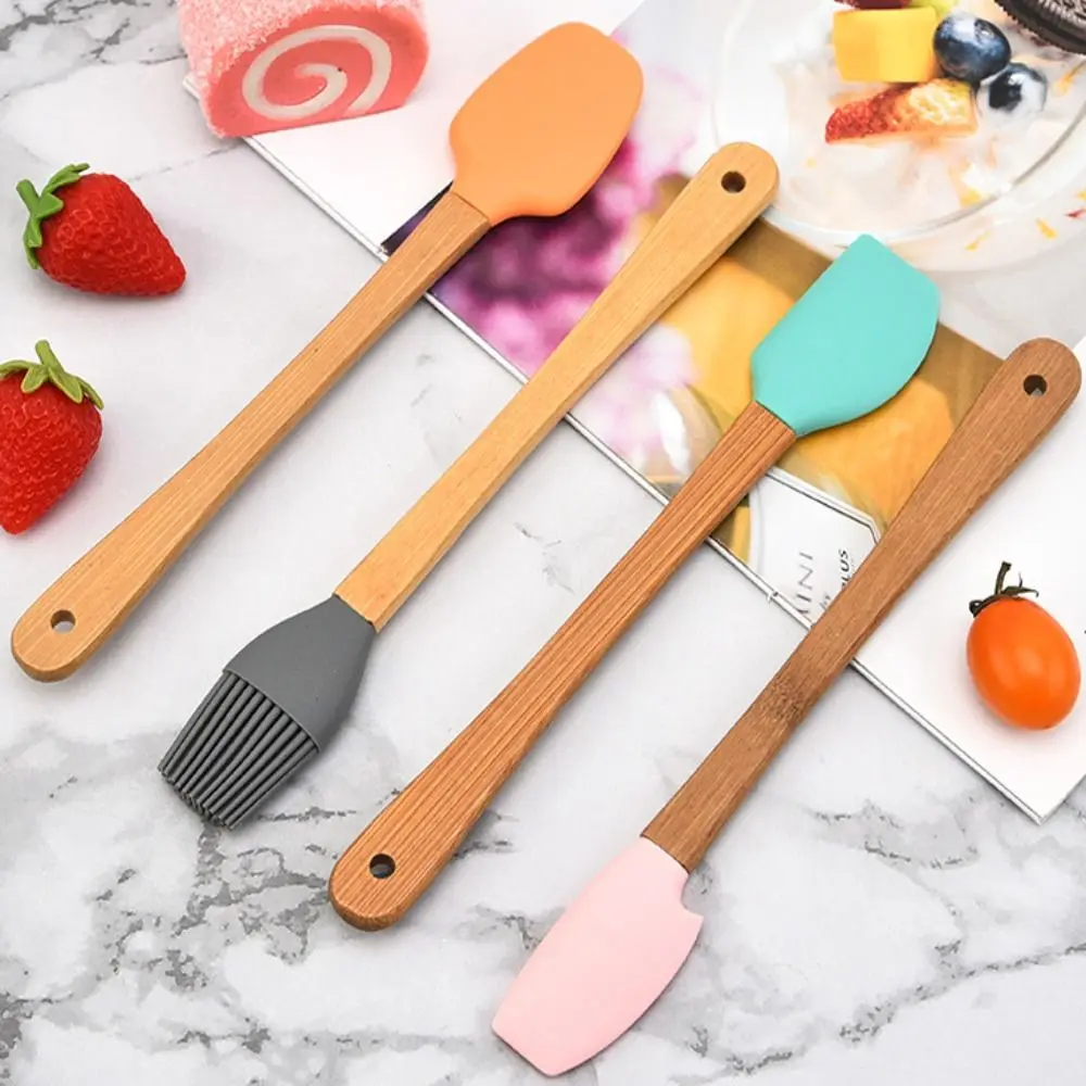 

5pcs/set Multi Purpose Colorful Silicone Spatula detachable Bamboo Handle Scraper Oil Brush Cake Spatula Butter