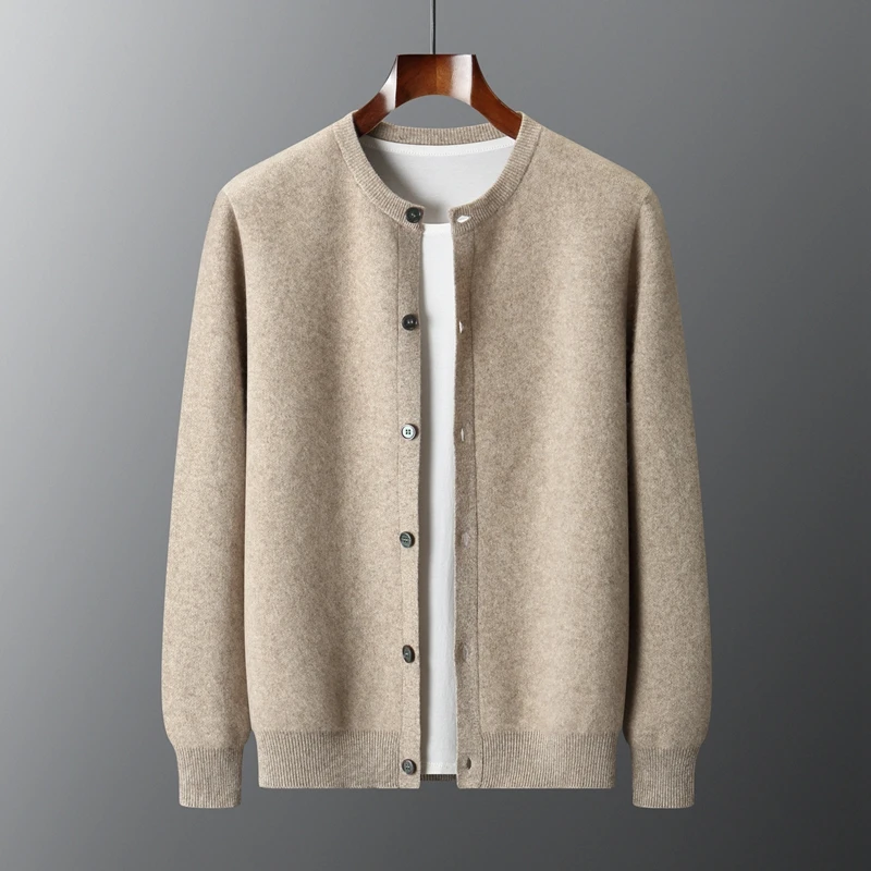 

New Men's O-Neck Sweater Button Wool Cardigan Autumn Winter Casual Simple Fashion Tops 100% Merino Wool Soft Knitwear