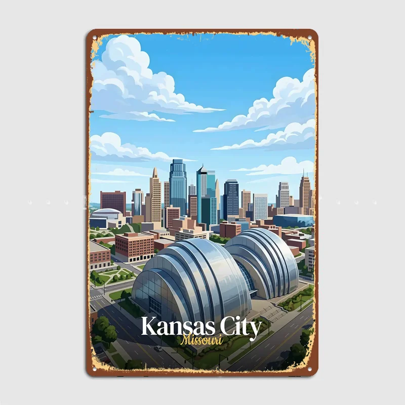Kansas City Skyline with Convention Metal Custom Sign Living Room Wall Indoor Decor Room Decoration Bedroom Posters Home Decor