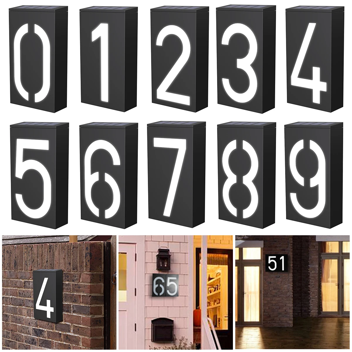 Solar LED Outdoor House Number Address Sign Plaque Garden Solar Lamp Waterproof Solar Doorplate Number Lamp Outdoor Lighting