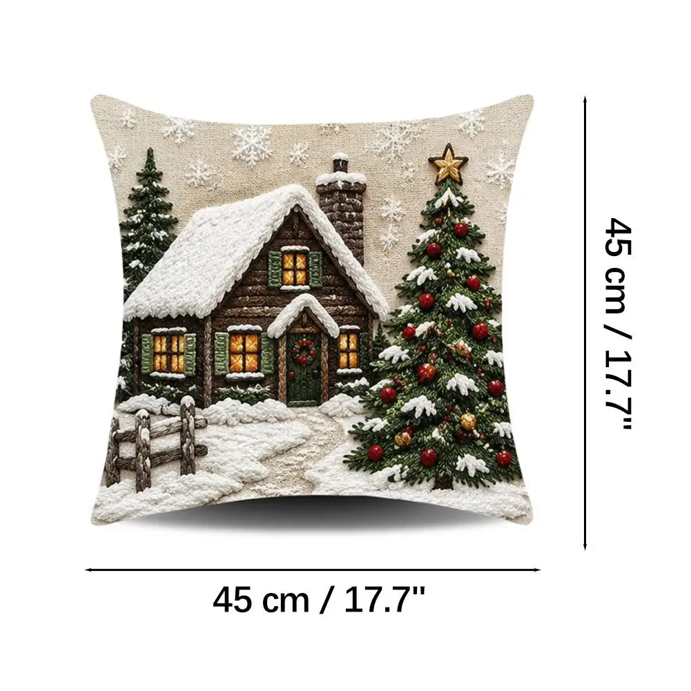 Festive Christmas Pillow Covers - Santa, Snowman, Deer & Tree Designs, Non-Real Embroidery Polyester, Machine Washable