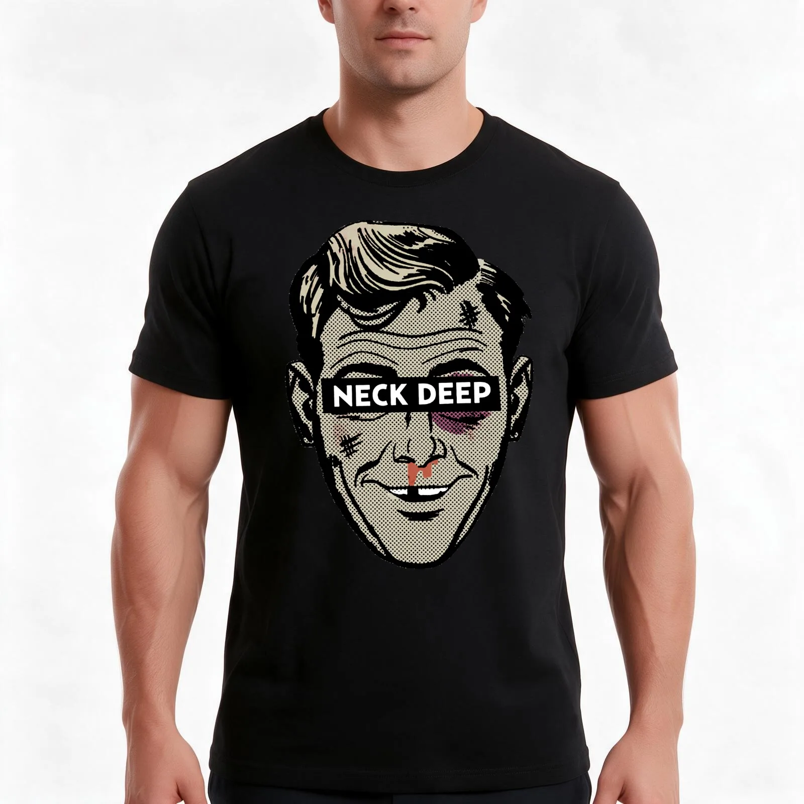 Neck Deep T-Shirt, Summer Casual Cotton Tee, Oversized Streetwear Tops, Vintage Graphic Print, Loose Fit Short Sleeve