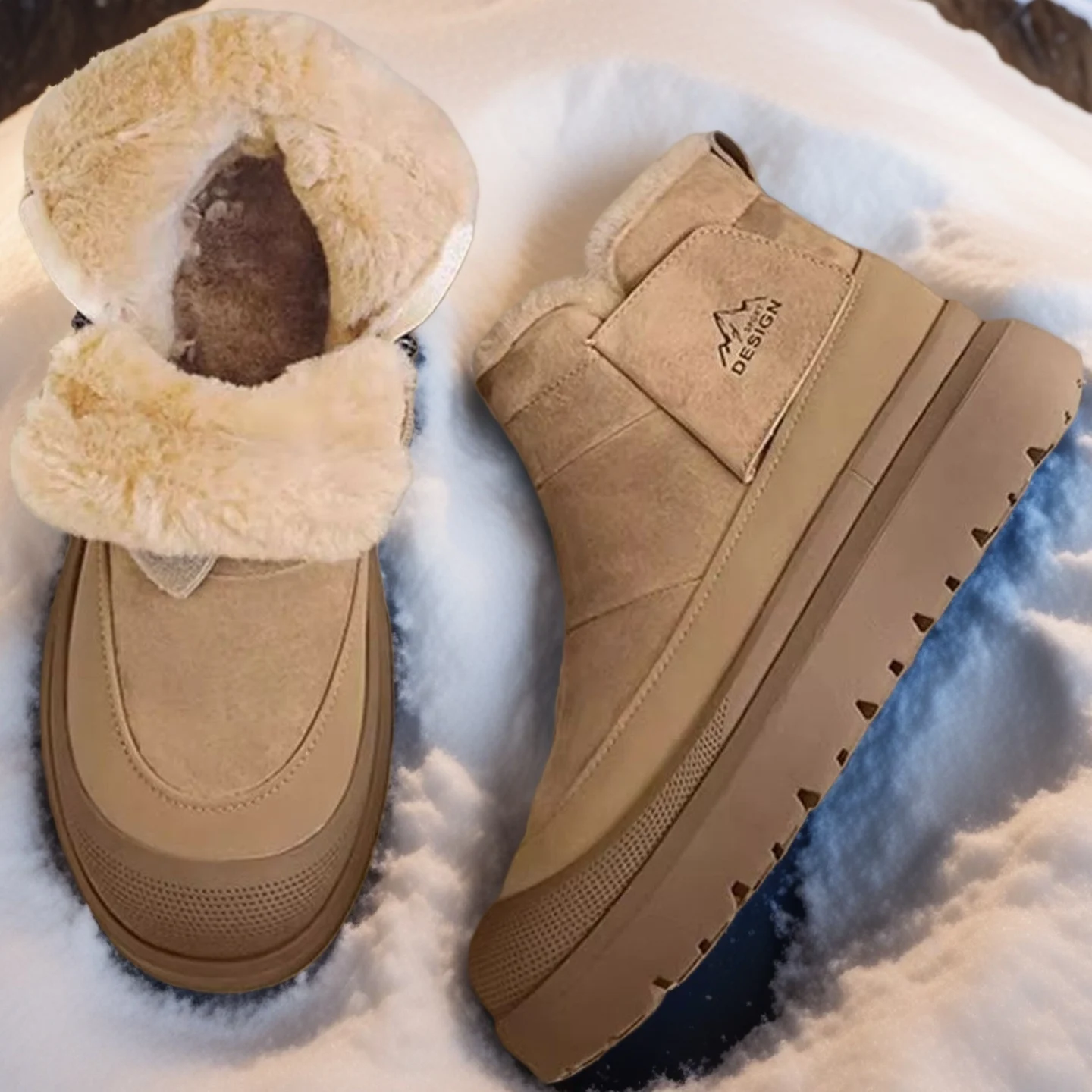 

Winter Outdoor Cotton Boots for Men Plush Warm Snow Boots Fashion Handmade Casual Shoes with Fur Waterproof Non-slip Ankle Boots