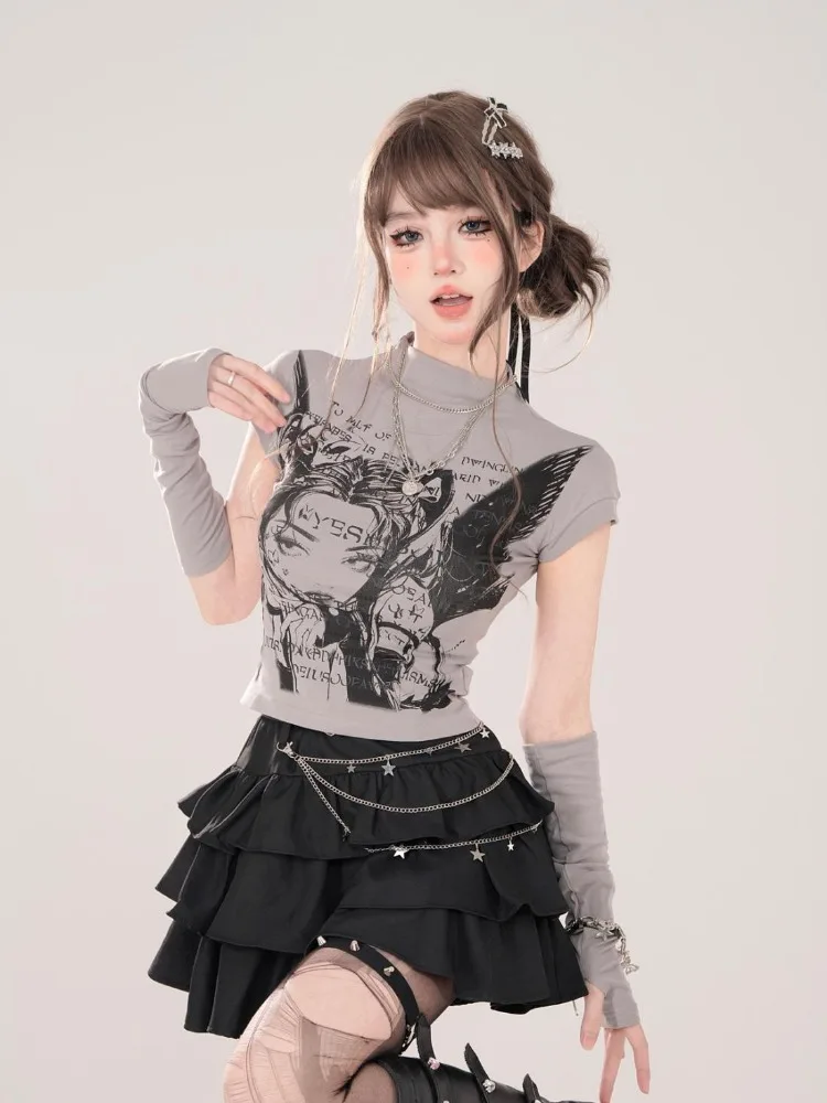 Gothic Y2k Black Mini Skirt Women Punk Grunge Short Skirts Girly Harajuku Cake Skirt Aesthetics Kawaii Clothing Japanese Sweet