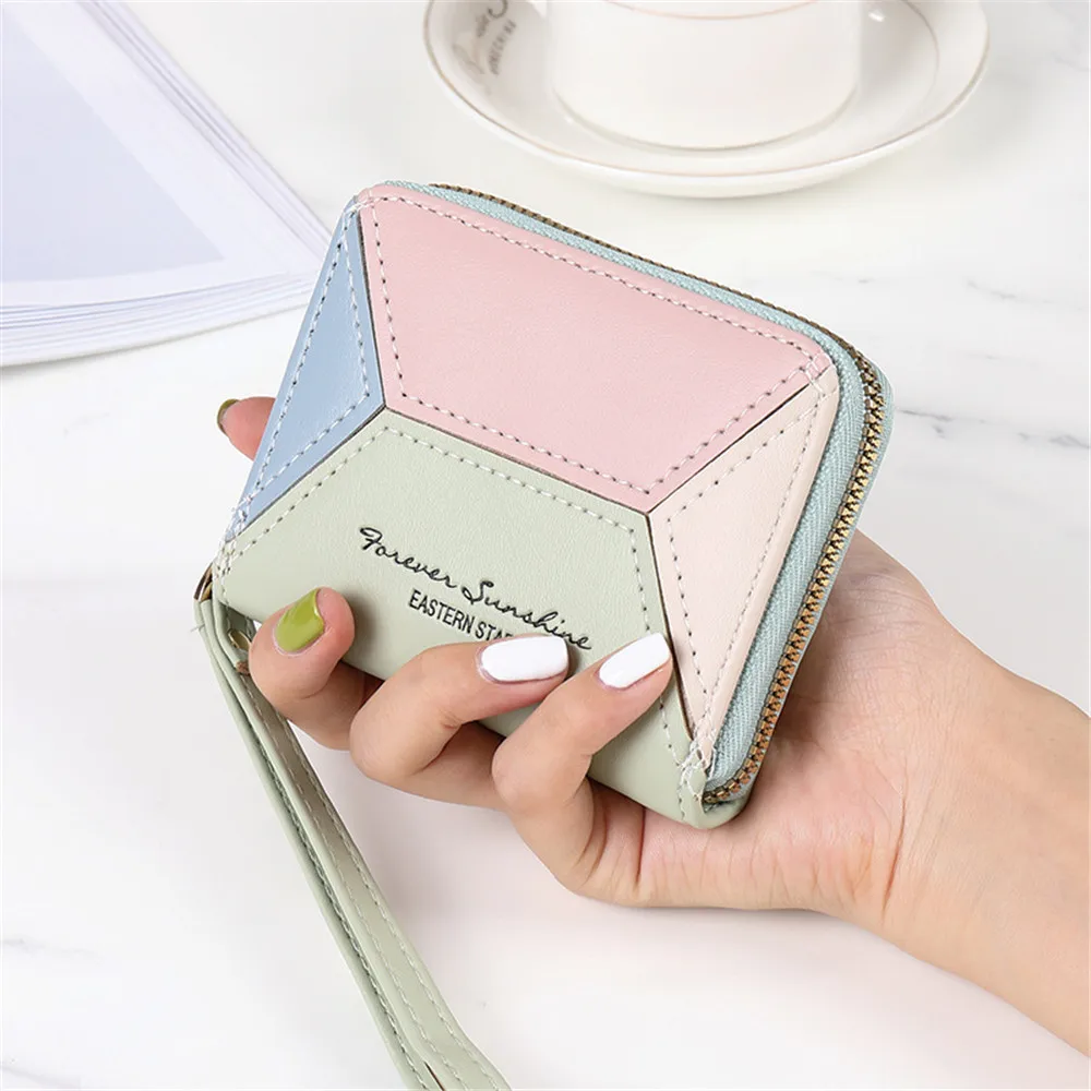 Korean Fashion Women Short Wallet PU Leather Coin Purse Zipper Change Purses Large Capacity Multi-card Card Holder Zipper Pouch