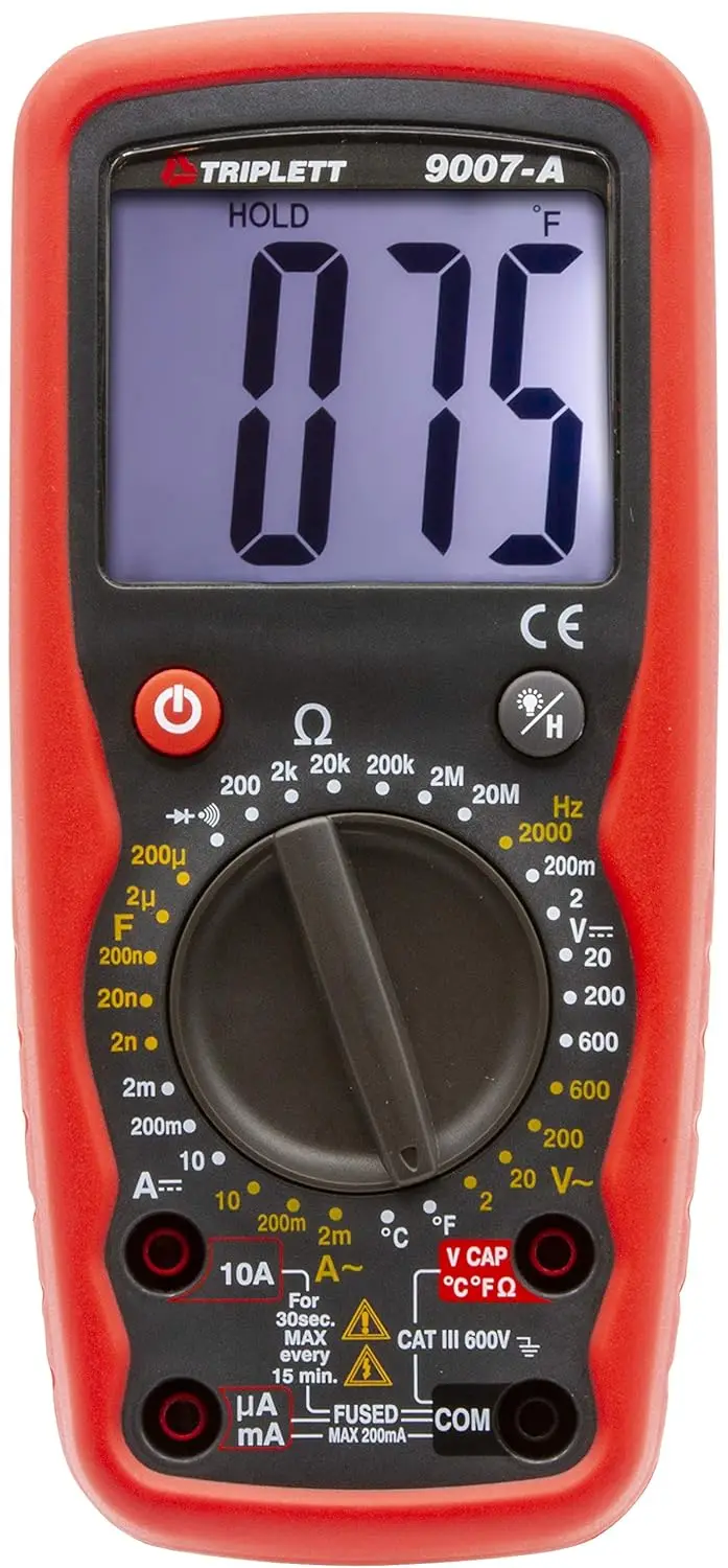 

9007A Digital Multimeter - 2000 Count, AC/DC Voltage, Current, Resistance, Continuity, Diode, Temp, Frequency, Capacitance