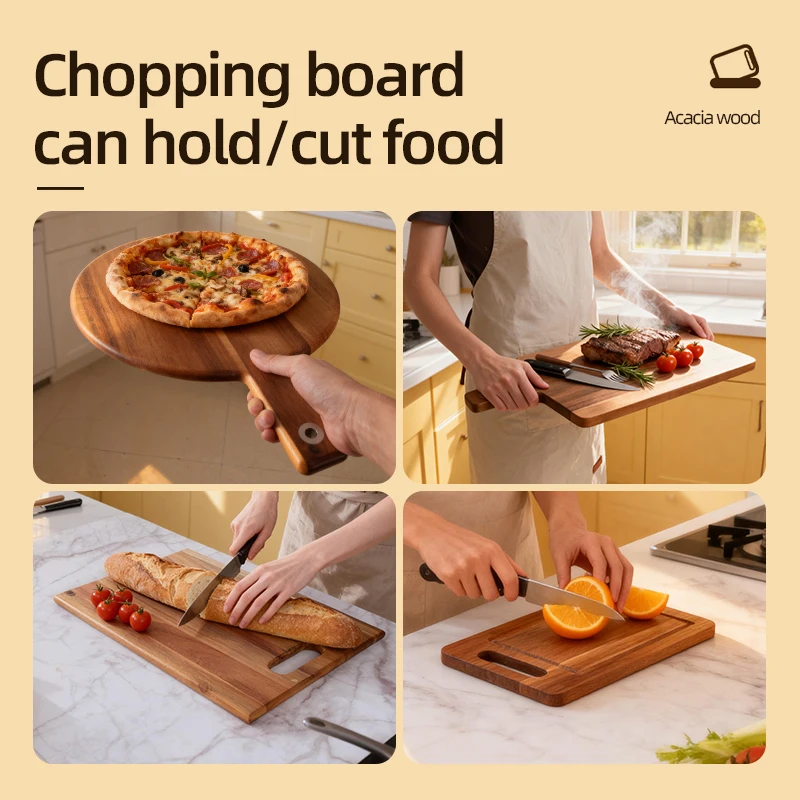 لوح تقطيع خشب السنط مع مقبض كتلة تقطيع خشبية لوح تقطيع الجزار لأداة المطبخ الآمنة للطعام واللحوم والفواكه #2