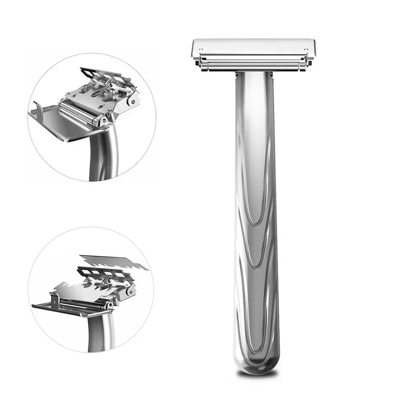 Eco-Friendly All-Metal Interchangeable Blade Double Razor - 10 Stainless Steel Single-Edge Blades for Women & Men